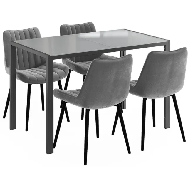 Vicco Eettafel set Grand, Grijs, 120 x 70 cm met 4 stoelen (grijs)