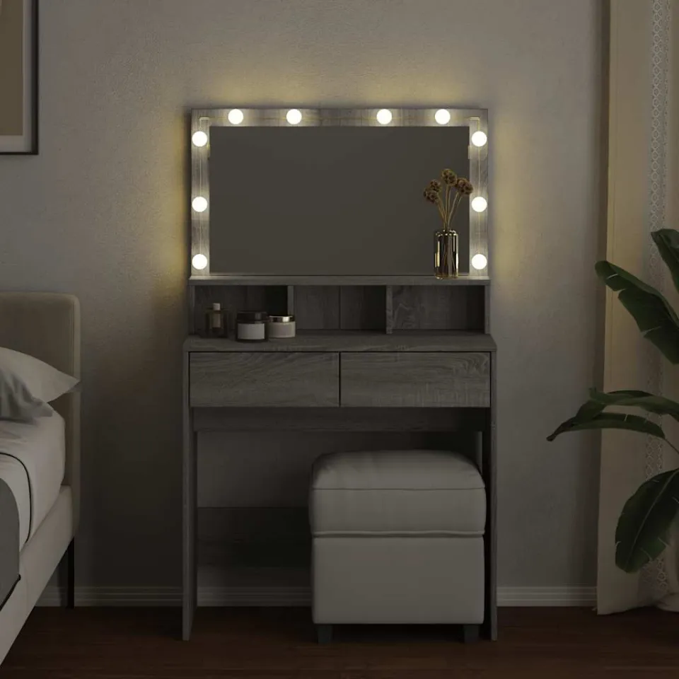 vidaXL Kaptafel met LED 80x41x134,5 cm grijs sonoma eikenkleurig, foto 3
