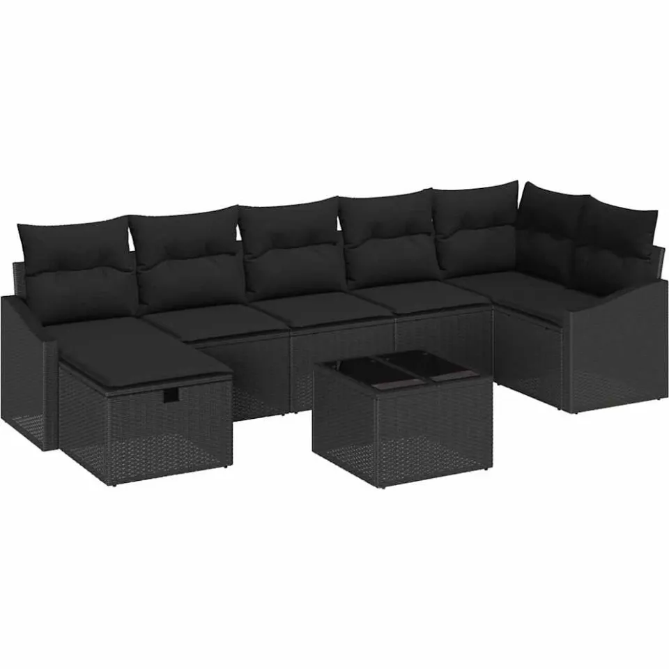 vidaXL Bankstel 8 st poly rattan Zwart