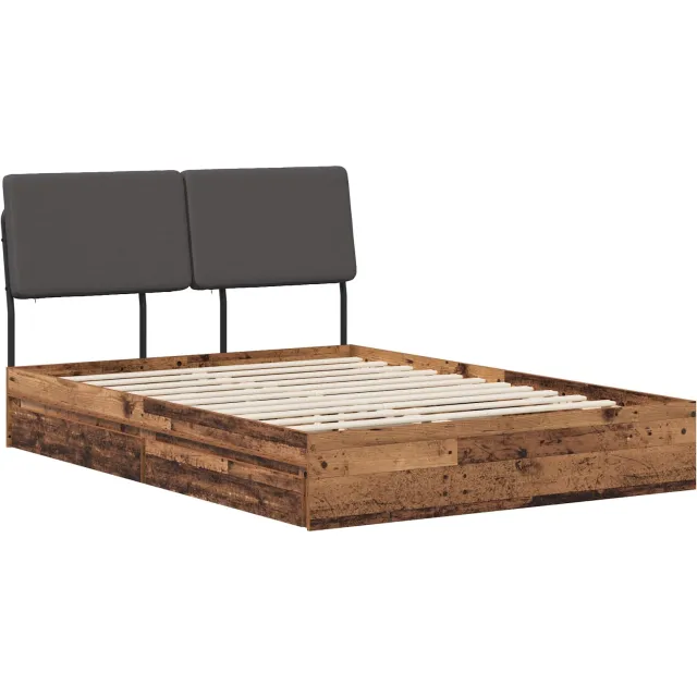 vidaXL Tweepersoonsbed met hoofdbord Oud hout en donkergrijs Bruin