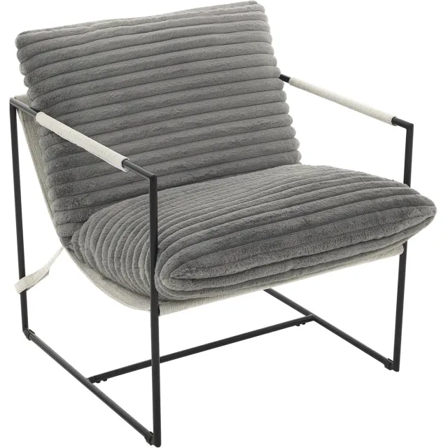 Triumpunpre Accent Fauteuil Met Metalen Frame - Hoge‑Veerkrachtig Schuim - Afneembare Wasbare Hoes - Stoffen Leesfauteuil Voor Woonkamer Slaapkamer En Kantoor - Ribfluweel | Donkergrijs