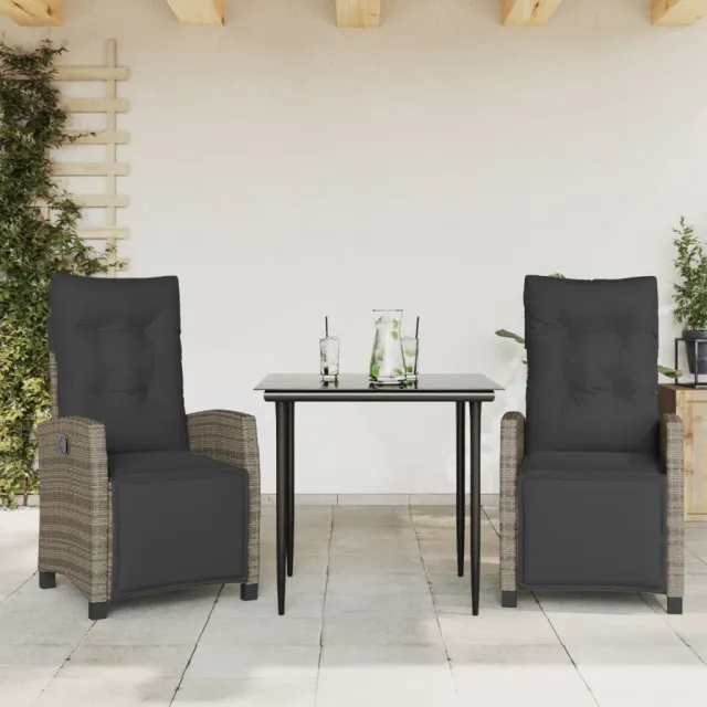 vidaXL 3-delige Tuinset met kussens poly rattan grijs, foto 2
