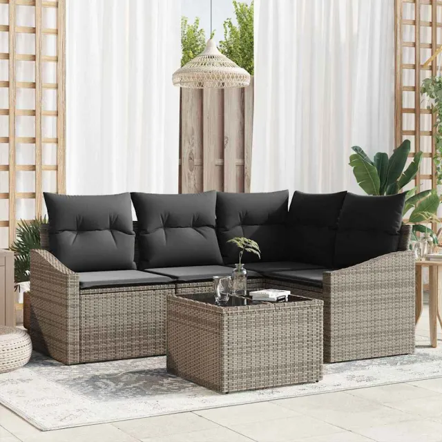 vidaXL Tuinbankenset 5 st Lichtgrijs poly rattan, foto 2