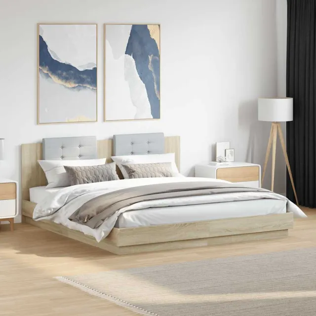 vidaXL Bedframe met hoofdbord en LED sonoma eikenkleurig 180x200 cm Bruin