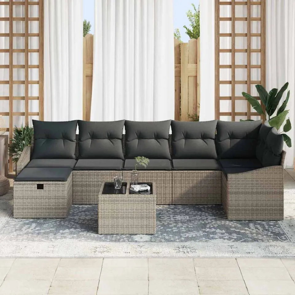 vidaXL Bankstel 8 st Grijs poly rattan, foto 3