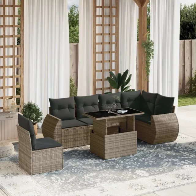 vidaXL 7-delige Loungeset met kussens poly rattan grijs, foto 2