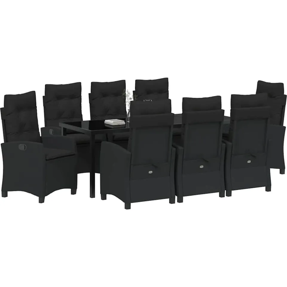 vidaXL Tuin eettafelset 9 st Zwart poly rattan