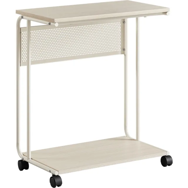 FurnStar C-Vormige Bijzettafel – Met Wieltjes – 55 x 24 x 66 cm – Multifunctioneel Laptop- & Sofa Tafel – Industrieel Design – Crème Wit Creme Wit