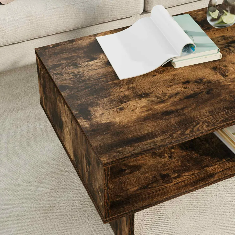 vidaXL Salontafel Gerookt eiken 80 x 46 x 35 cm Bewerkt hout, foto 4