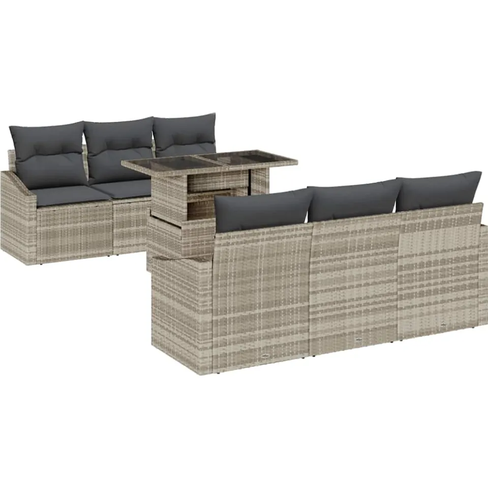 vidaXL Tuin Sofa Set 7 st Lichtgrijs poly rattan bruin
