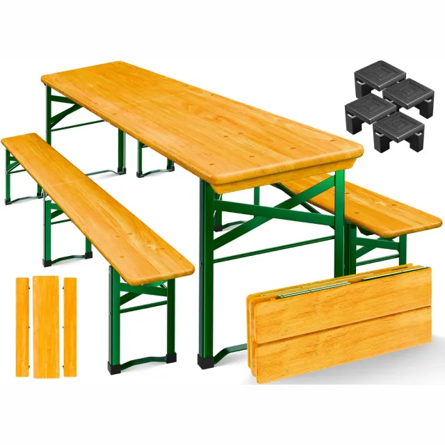 Kesser Biertafel met Banken 3-delig 220 x 50 cm - Inklapbare Biertafelset / Tuintafel van Hout met 2 Bierbanken - Lichtbruin