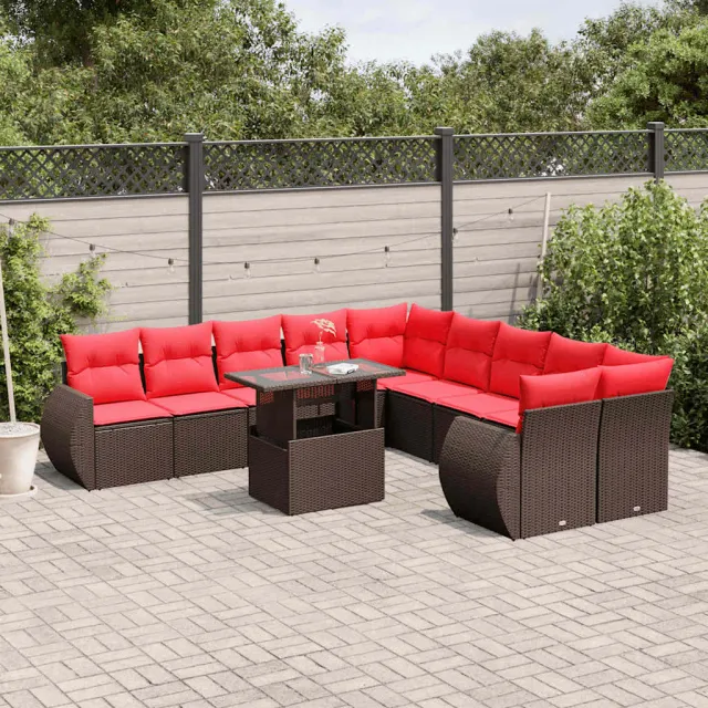 vidaXL 11-delige tuinbankset met kussens, bruin polyrotan, foto 2