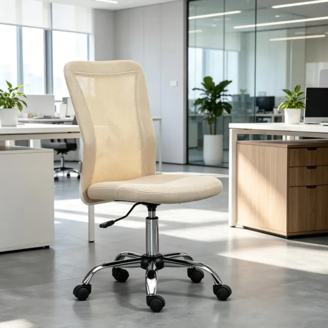 STILVORA Ergonomische Bureaustoel 43 Bij 58 cm - In Hoogte Verstelbaar en 360 Graden Draaibaar - Voor Kantoor en Thuiswerkplek - Mesh en Metaal - Beige
