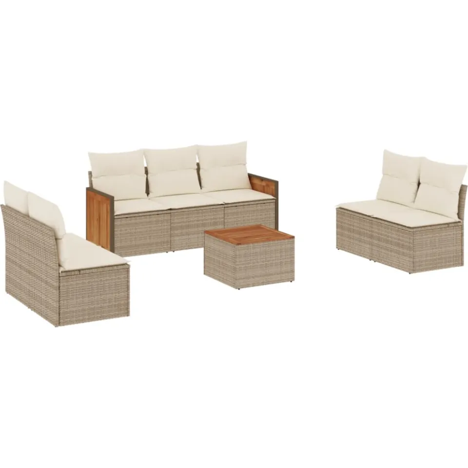 vidaXL 8-delige Loungeset met kussens poly rattan beige, foto 3