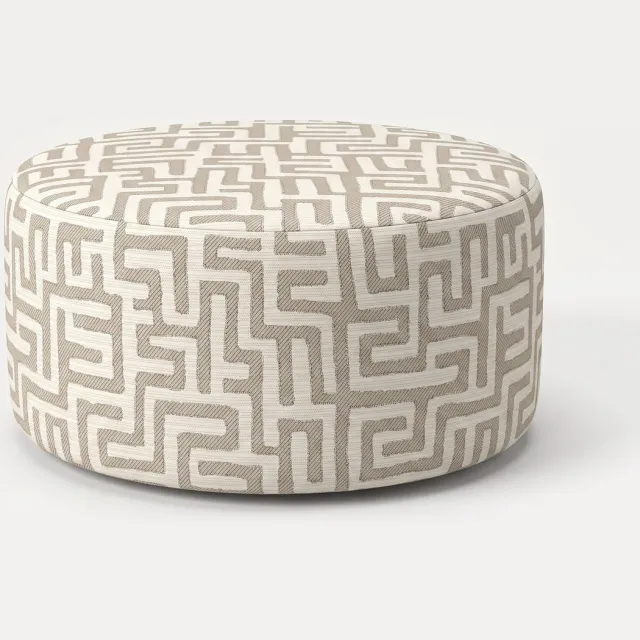 Mörgenn Poef Maze Lin Beige - Ronde Poef en Voetenbank - Jacquard Labyrint - 70x70x40 cm