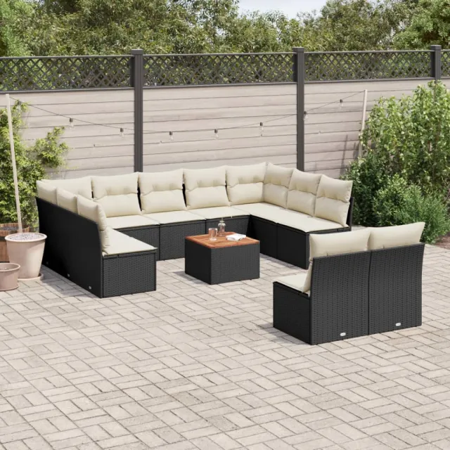 vidaXL 12-delige Loungeset met kussens poly rattan zwart, foto 2
