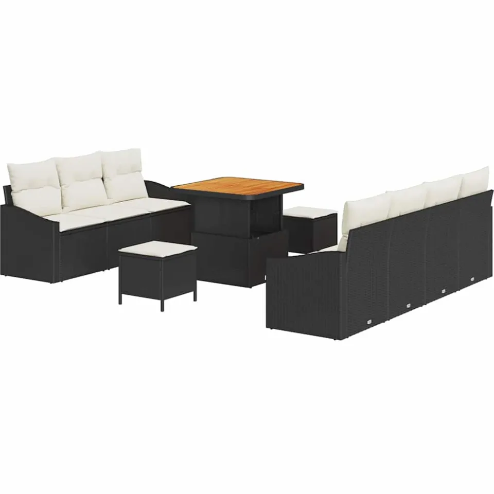 vidaXL Tuinbankenset 10 st Zwart poly rattan