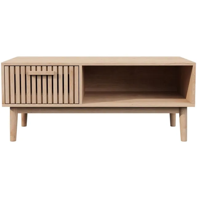 Happiq Salontafel 100 X 50 X 43 Cm - met Opbergruimte, Lades, Open Planken, Hout - voor Woonkamer Beige