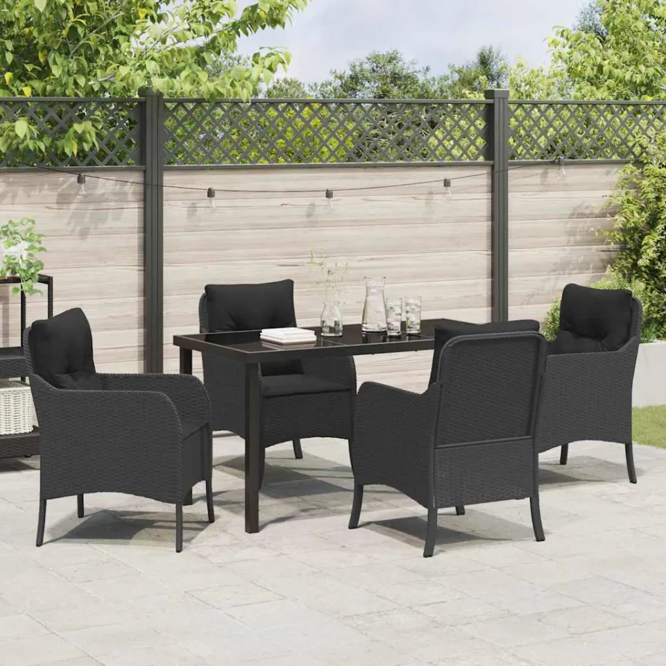 vidaXL Tuin eettafelset 5 st Zwart poly rattan, foto 3