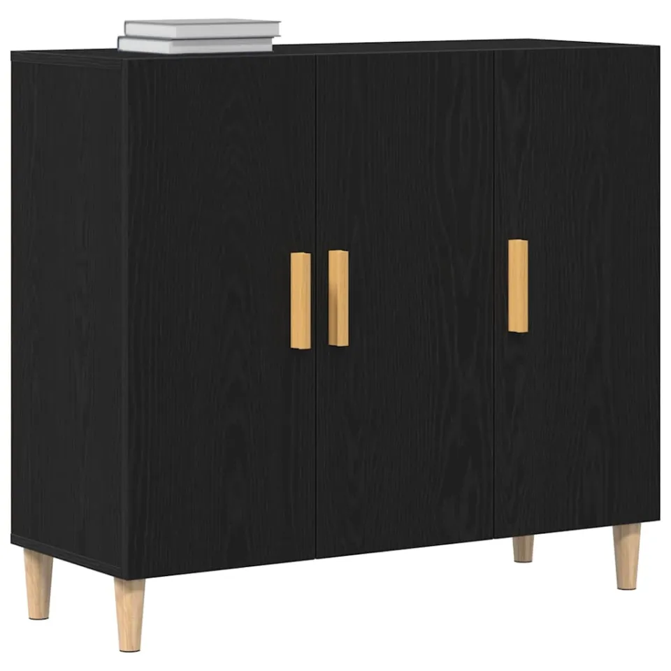 vidaXL Dressoir Zwart Eiken 90 x 34 x 80 cm Bewerkt hout
