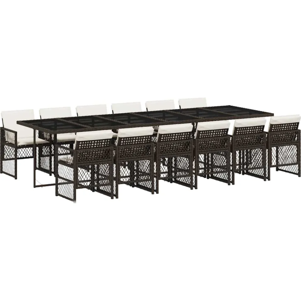 vidaXL 13-delige Tuinset met kussens poly rattan bruin