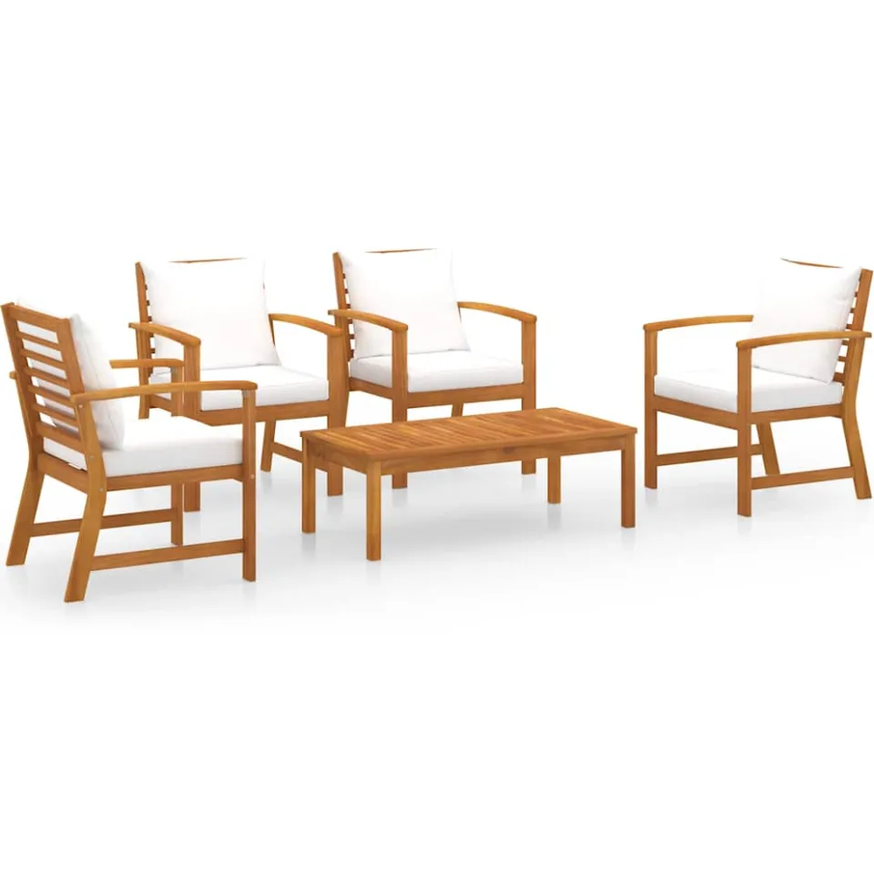 vidaXL 5-delige Loungeset met kussens massief acaciahout crème