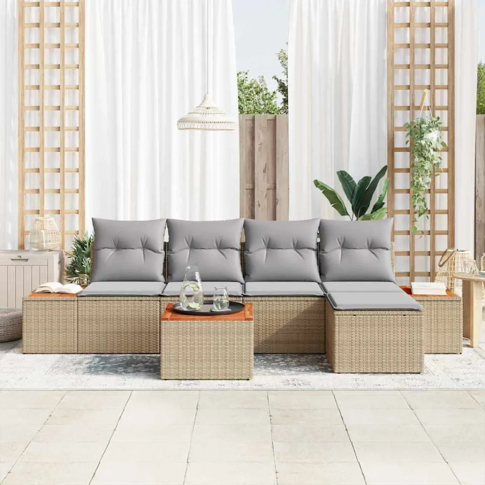 vidaXL Tuinbankenset 6 st Beige Poly riet, foto 3