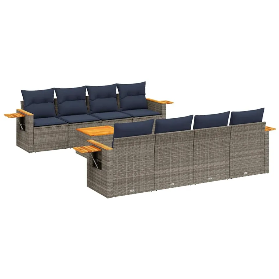 vidaXL 9-delige Loungeset met kussens poly rattan grijs, foto 3