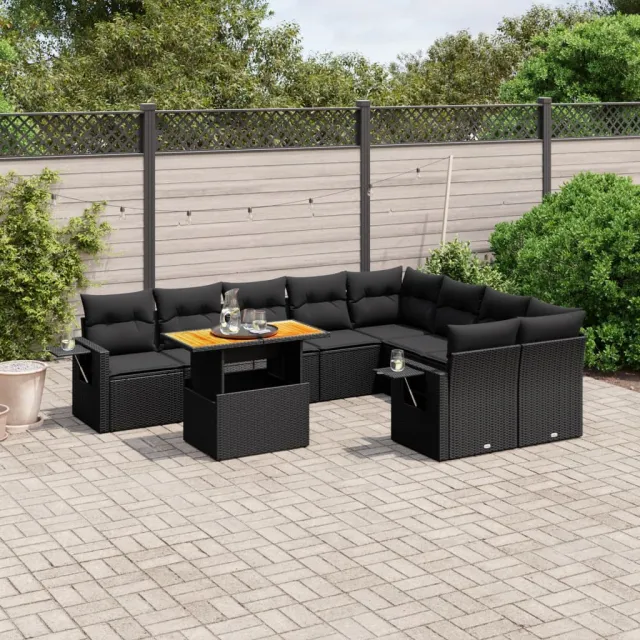 vidaXL 10-delige Loungeset met kussens poly rattan zwart, foto 2