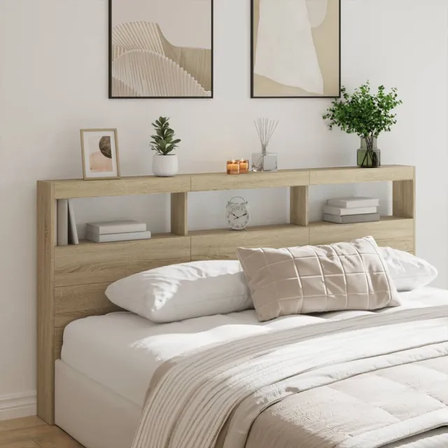 vidaXL Hoofdbordkast met LED-verlichting 200x17x102 cm sonoma eiken Bruin