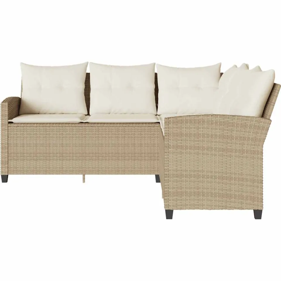 vidaXL Loungebank met kussens L-vormig poly rattan beige, foto 2