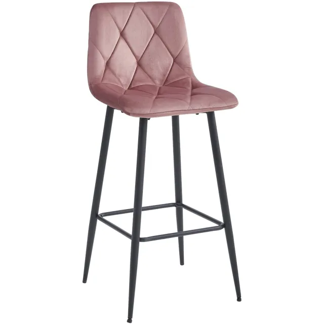 LEOBERT Barkruk NADO – Donkerroze Velvet / Fluweel – Gestoffeerde Barstoel met Rugleuning en Voetsteun – Zwarte Metalen Poten – Modern Design – Voor Keukeneiland, Keuken, Bartafel en Thuisbar