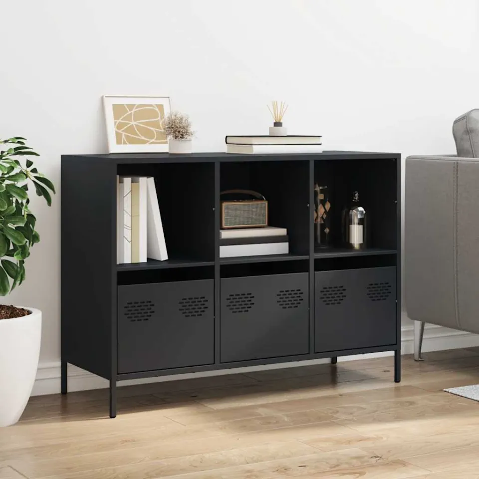 vidaXL Dressoir 101,5x39x73,5 cm koudgewalst staal zwart, foto 2