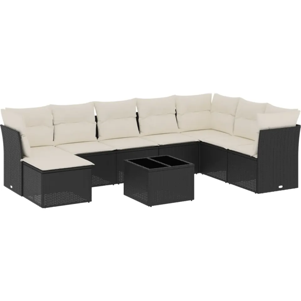 vidaXL 9-delige Loungeset met kussens poly rattan zwart, foto 4