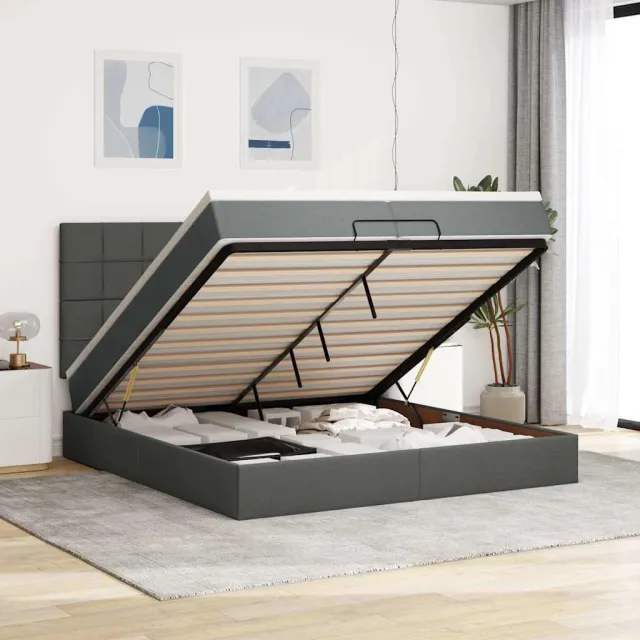 vidaXL Ottoman bed met matrassen 200x200cm stof donkergrijs grijs