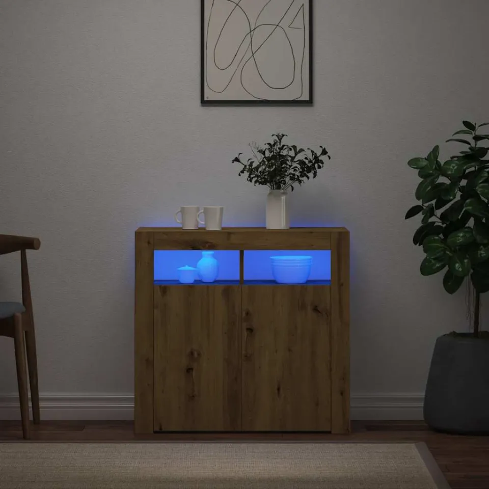 vidaXL Dressoir met LED 80x35x75 cm bewerkt hout artisanaal eiken, foto 3