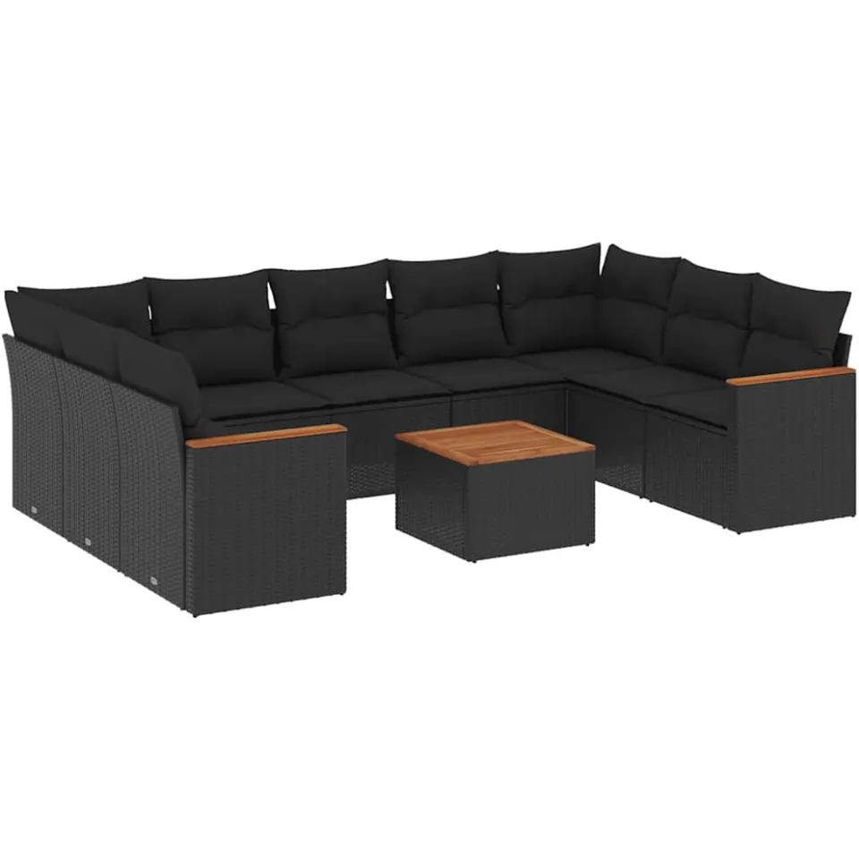 vidaXL 10-delige Loungeset met kussens poly rattan zwart