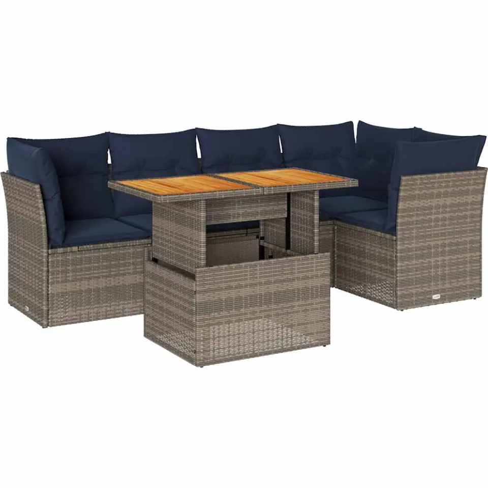 vidaXL 6-delige Loungeset met kussens poly rattan grijs, foto 3
