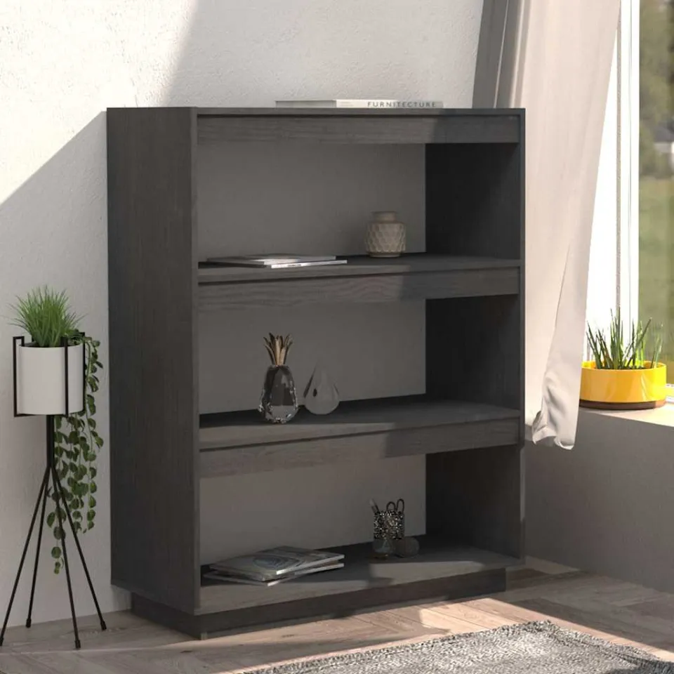 vidaXL Boekenkast/kamerscherm 80x35x103 cm massief grenenhout grijs, foto 3
