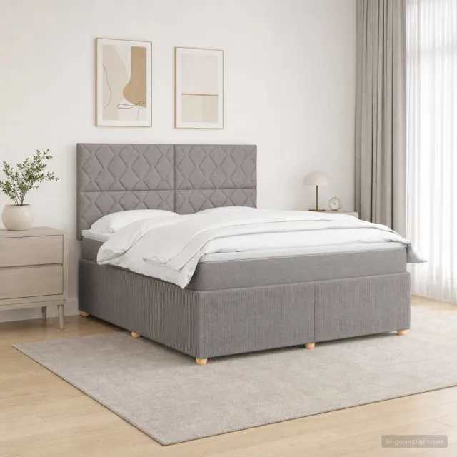 vidaXL LED Boxspring Bed met Matras Taupe 180 x 200 cm Stof