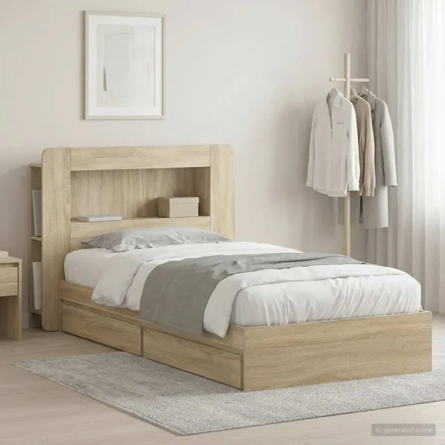 vidaXL Bedframe met opslag Sonoma Eiken 90 x 190 cm Bewerkt hout Bruin