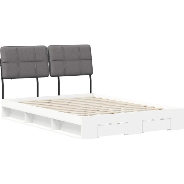 vidaXL Tweepersoonsbed met hoofdbord Wit en Lichtgrijs 120 x 190 cm