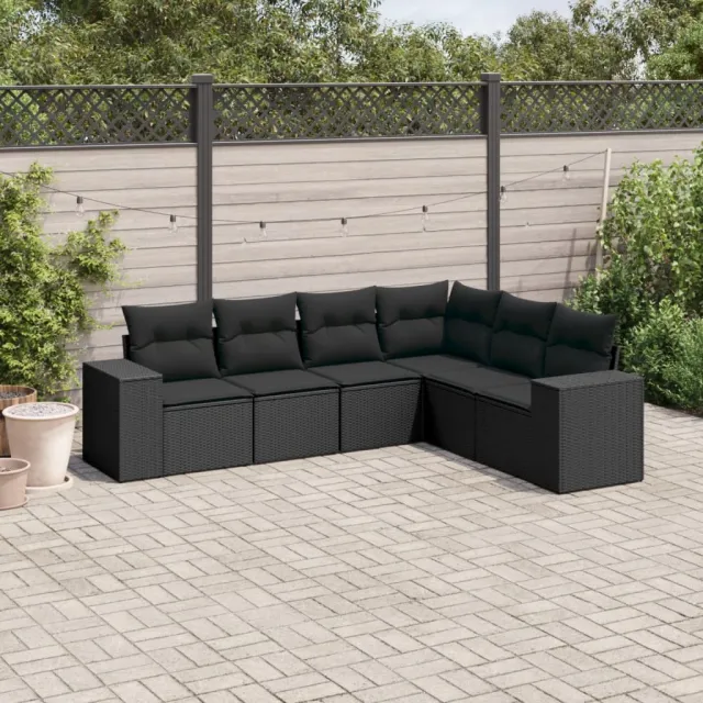 vidaXL 6-delige Loungeset met kussens poly rattan zwart, foto 2