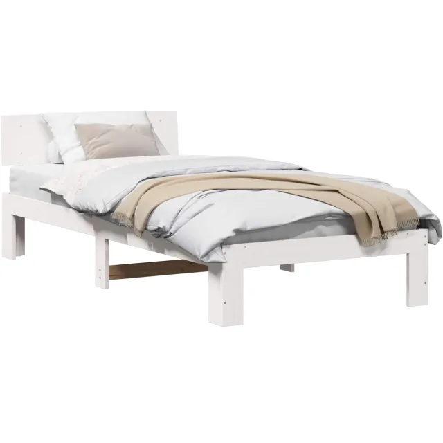 vidaXL Bedframe met hoofdeinde Wit 90 x 200 cm Massief grenenhout