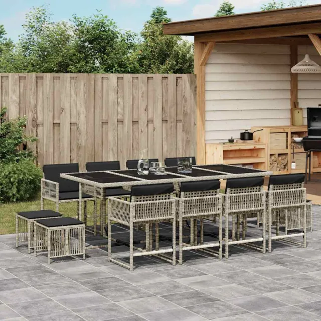 vidaXL 13-delige Tuinset met kussens poly rattan lichtgrijs