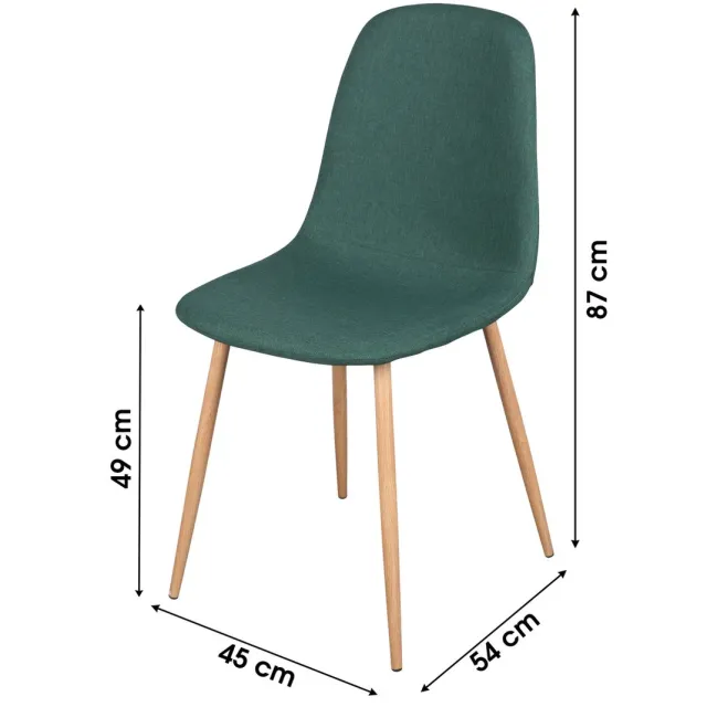 Urban Living "OSLO" - 4-delige set stoelen in groene stof met metaalpoten en houtlook afwerking