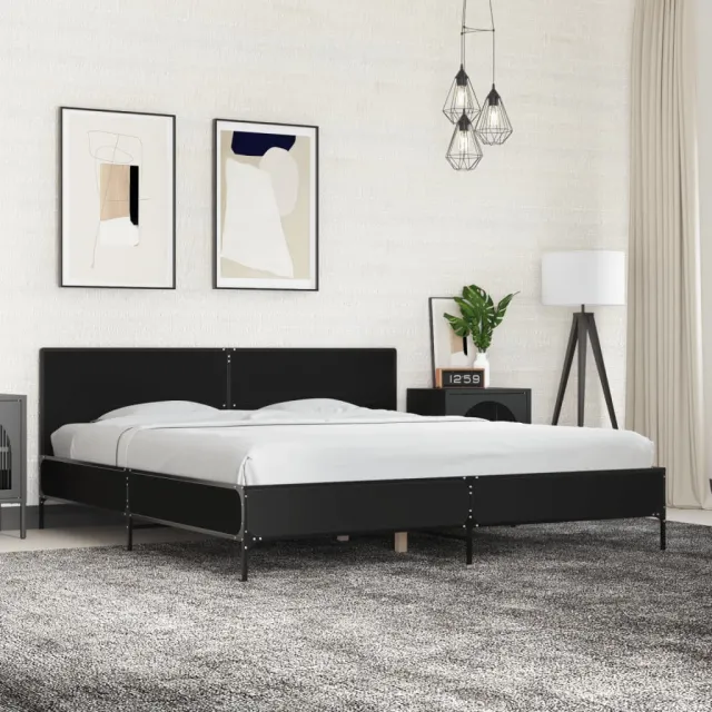 vidaXL Bedframe bewerkt hout metaal zwart 200x200 cm