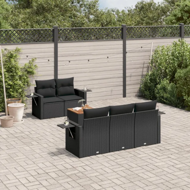vidaXL 6-delige Loungeset met kussens poly rattan zwart, foto 2
