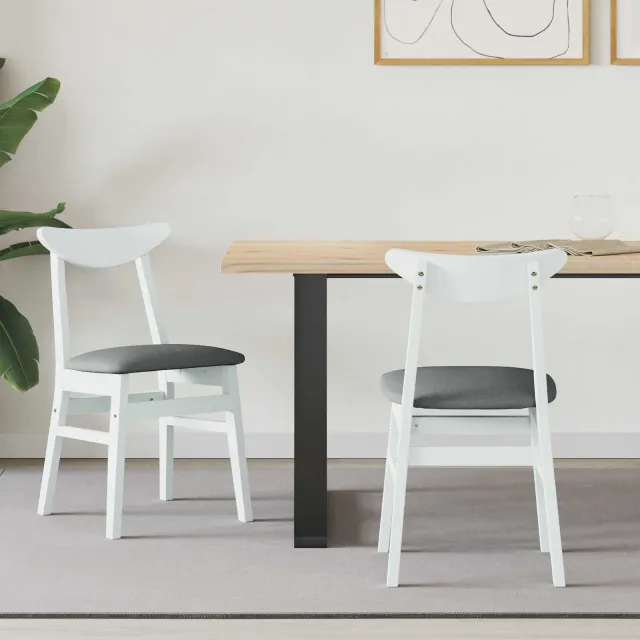 vidaXL Eettafelstoelen 2 st Massief Rubberhout Wit 42 x 47.5 x 81 cm, foto 2