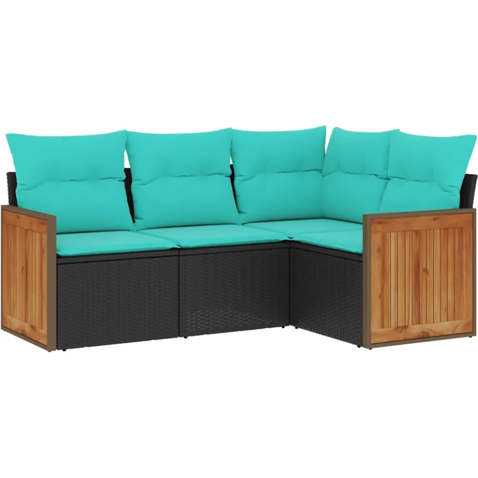 vidaXL 4-delige tuinbankset met kussens, zwart polyrotan, foto 3